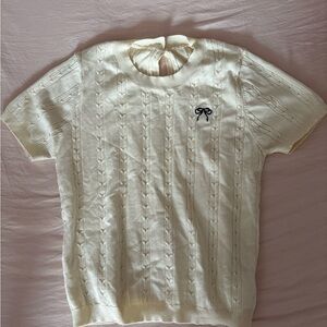 Cream Short Sleeve Sweater with Bow Detail
